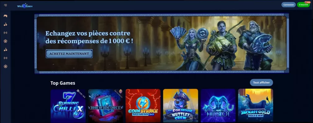 Wild robin 100% Jusqu'à 500€ Et 200 Tours Gratuits